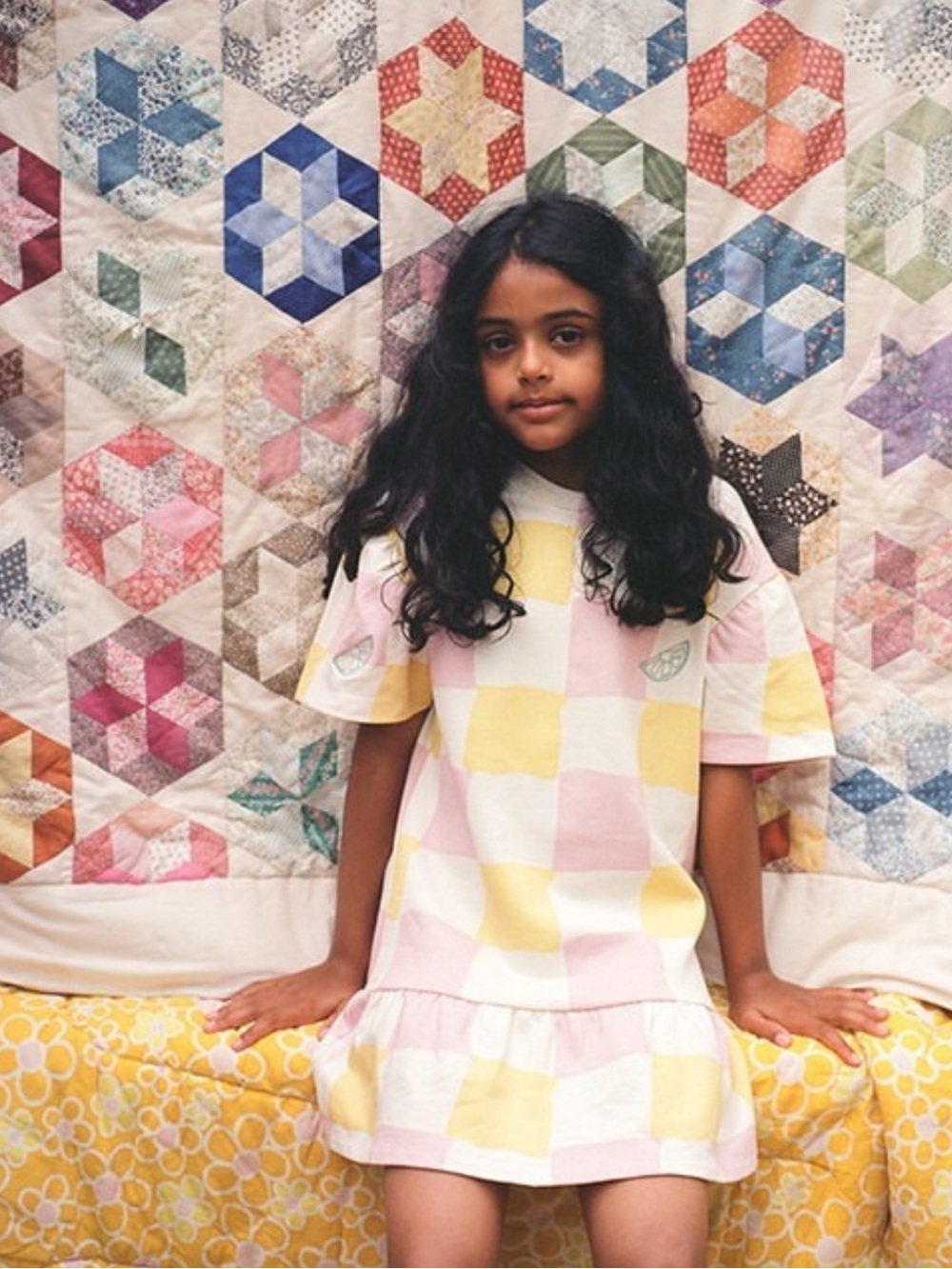 Soft Gallery Pastel Checkerboard Dress in Pink & Yellow